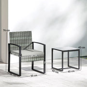 Set da giardino con 2 poltrone e tavolino in rattan sintetico grigio chiaro con cuscini sfoderabili e vetro temperato