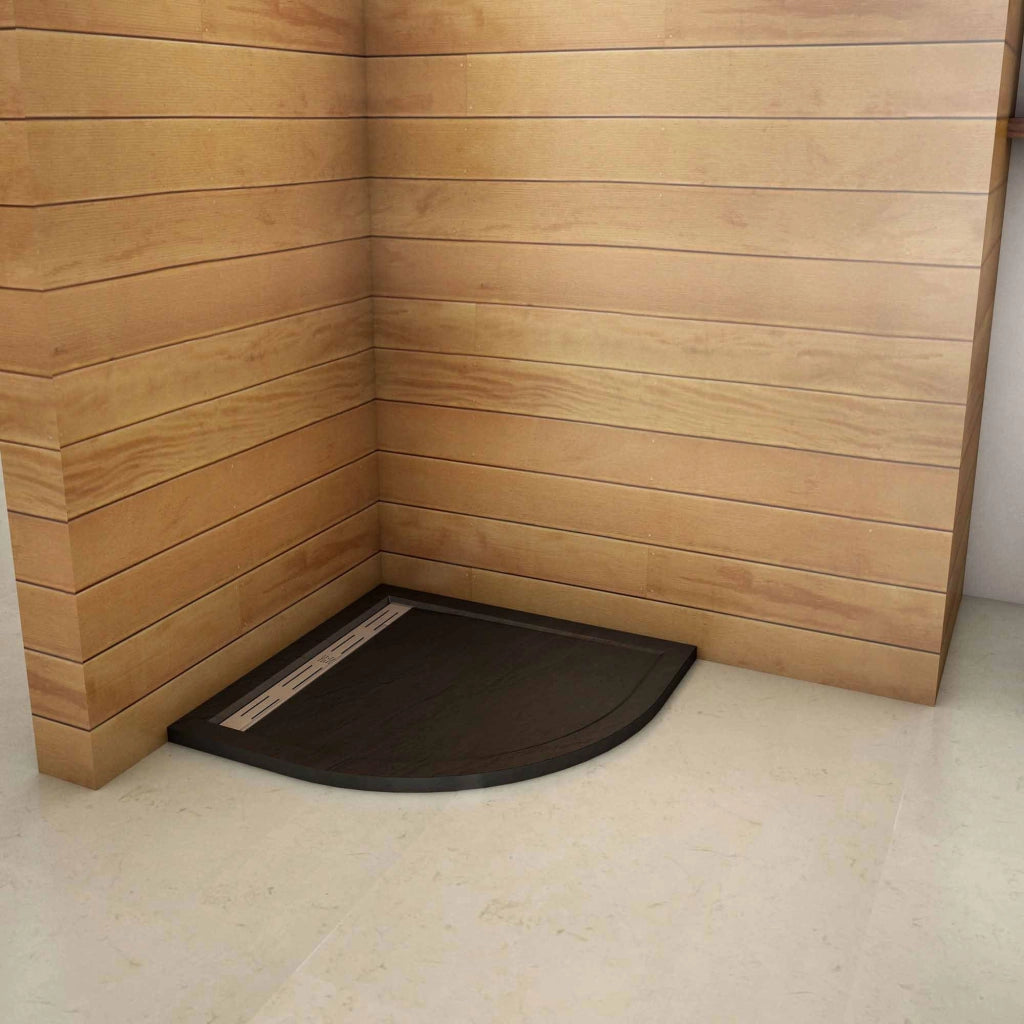 Piatto Doccia Semicircolare 80x80x3cm in Pietra Vulcanica e Resina Mista Finitura Pietra  Nera Ruvida Ultraslim 3 cm Antiscivolo Antibatterico