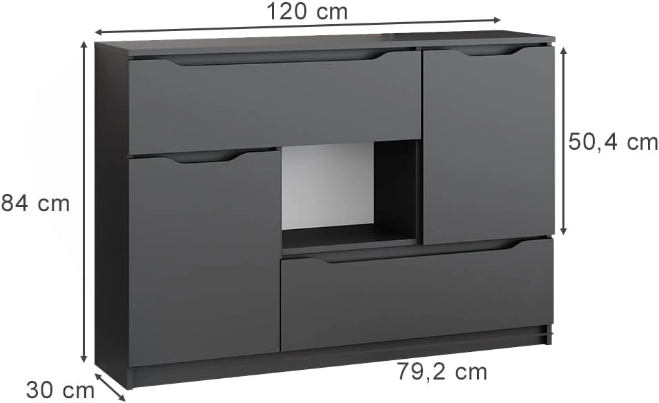 Cassettiera per camera da letto Ruben, Antracite, 120 x 84 cm, per riporre abiti e oggetti di uso quotidiano