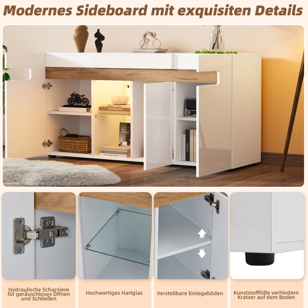 Sideboard 3 ante con LED controllato da app, 140x40x70 cm