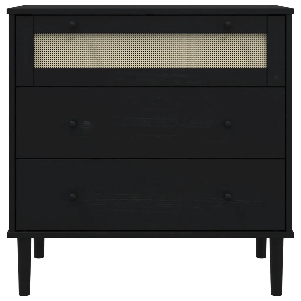 Cassettiera SENJA Aspetto Rattan Nera 80x40x80 cm in Legno Pino 358024