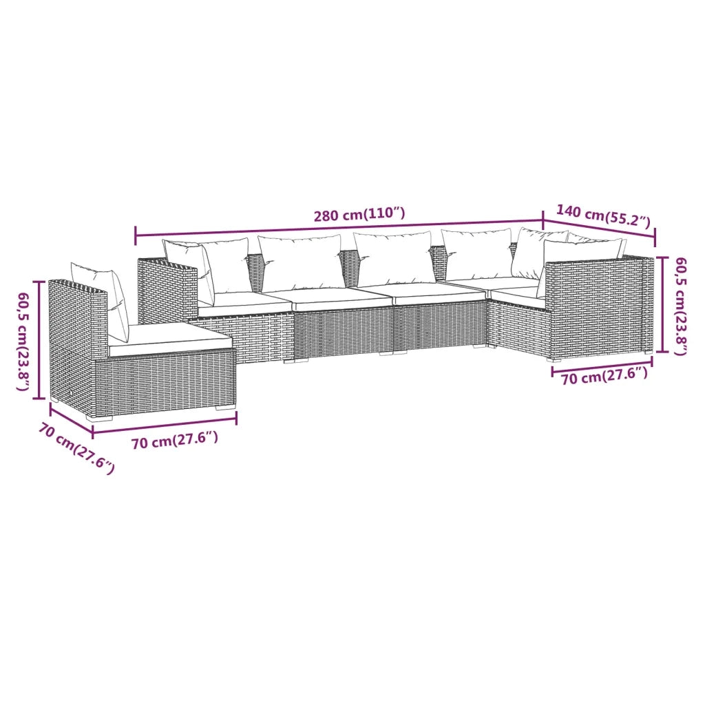 Set Divani da Giardino con Cuscini 6 pz in Polyrattan Grigio 3102325