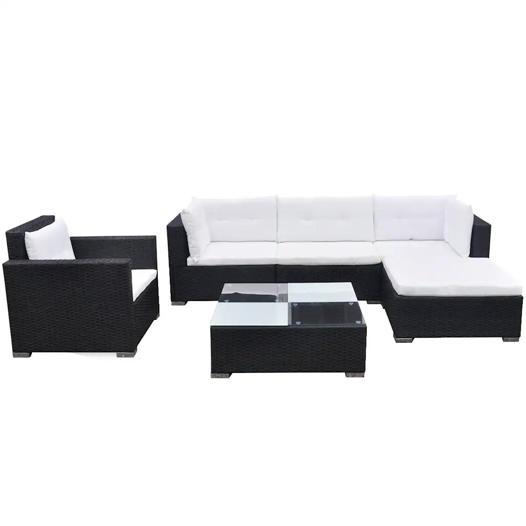 Set Divani da Giardino 6 pz con Cuscini in Polyrattan Nero 41874