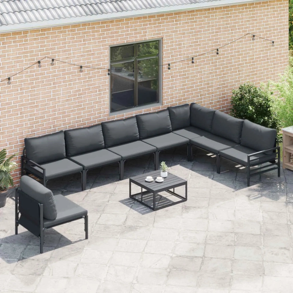 Set Divano da Giardino con cuscino 9 pcs Nero Acciaio 3378995