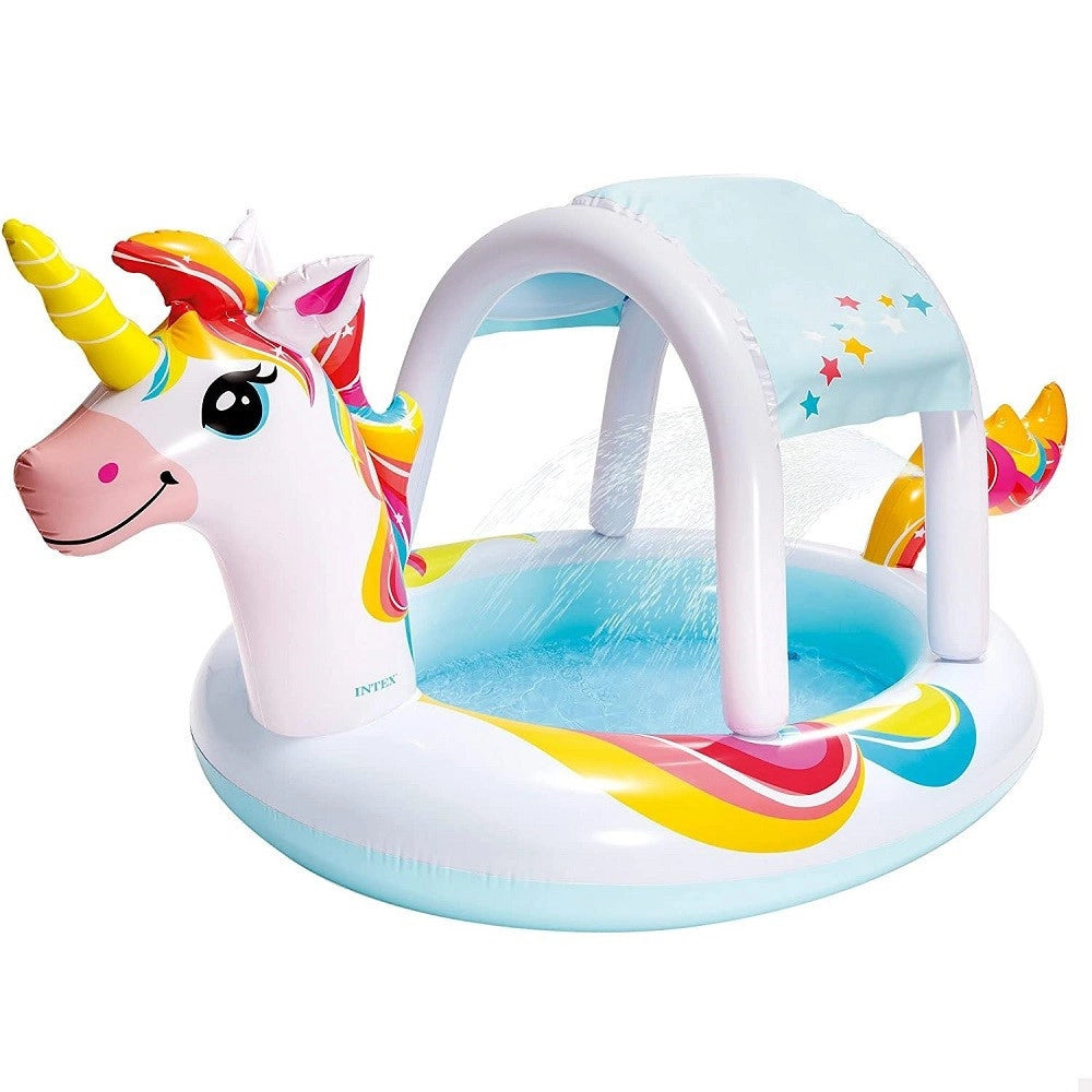 Trade Shop - Piscina Spruzzo Baldacchino Forma Unicorno Gonfiabile 254x132x109cm Bambini 58435 -