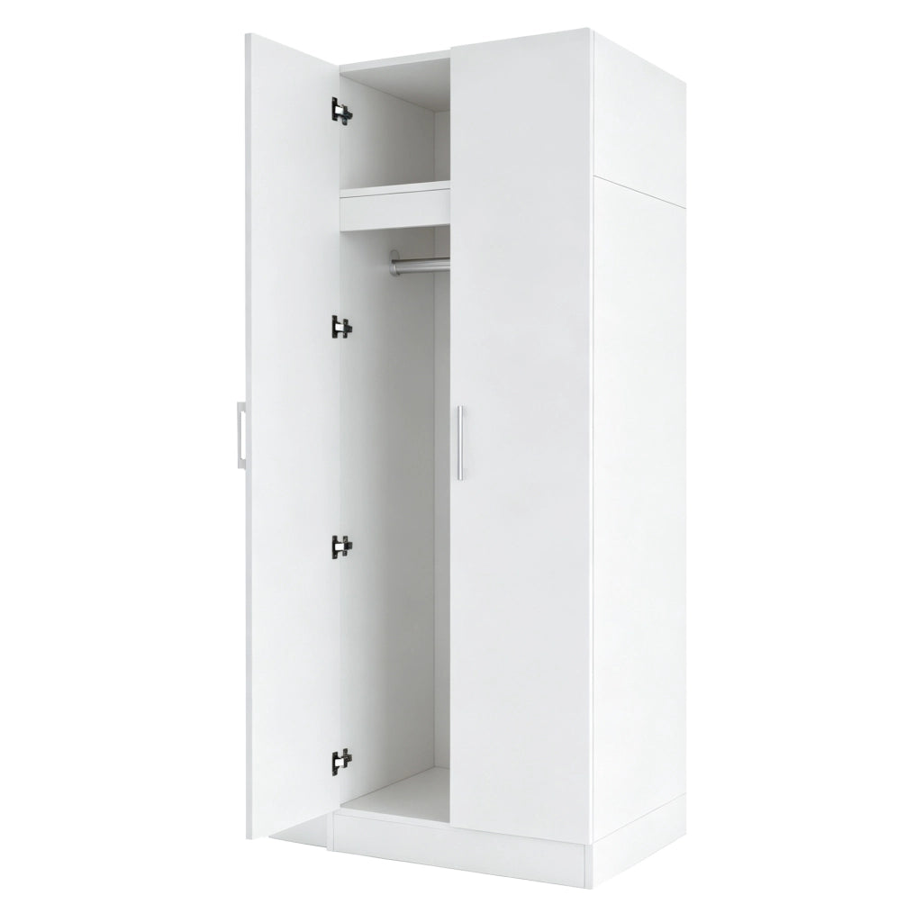 Armadio guardaroba a 2 ante 90x55x170 cm con ripiani e cassetti in MDF; bianco