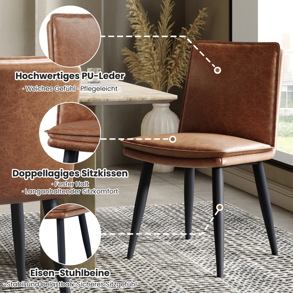 SEDIA da pranzo Set da 4 pezzi in PU marrone con gambe in metallo