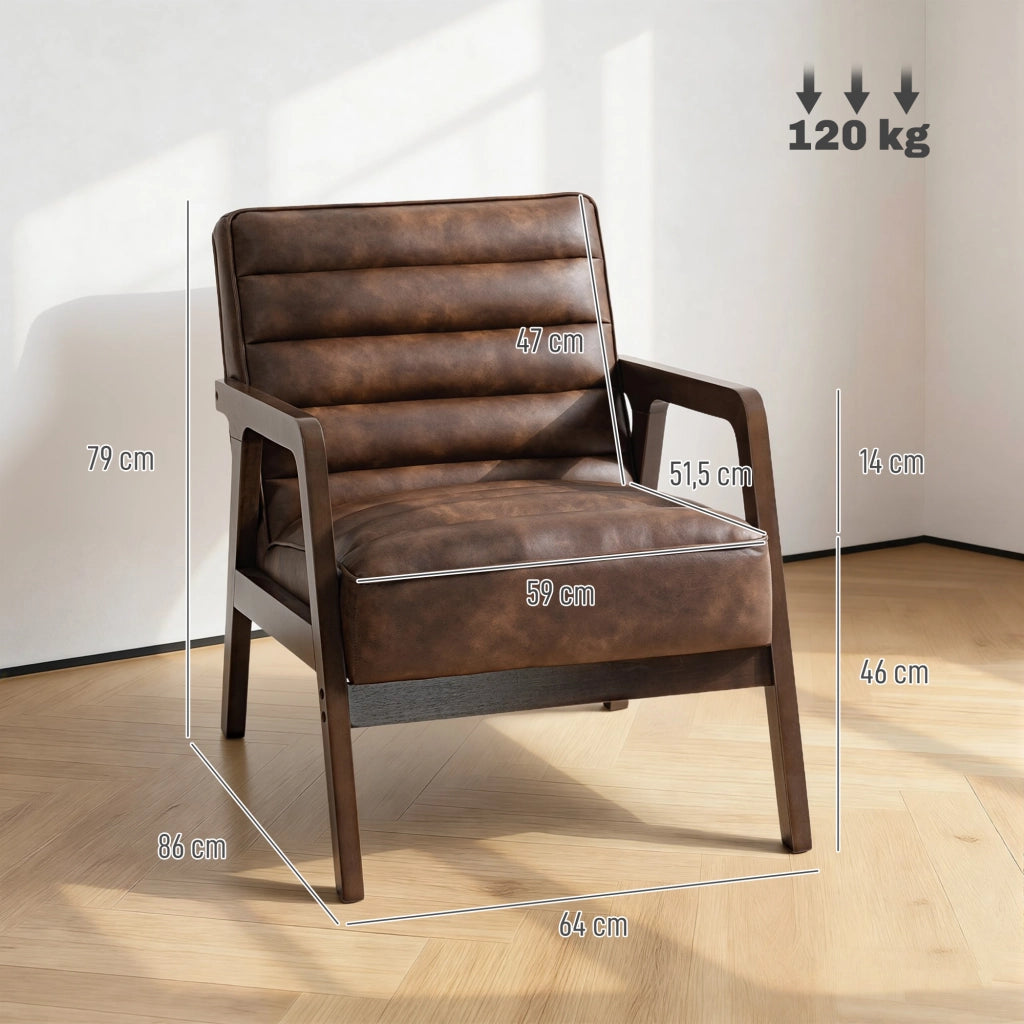 Poltrona relax in similpelle marrone con struttura in legno massello ¨C Zephmum ¨C 80x90x100