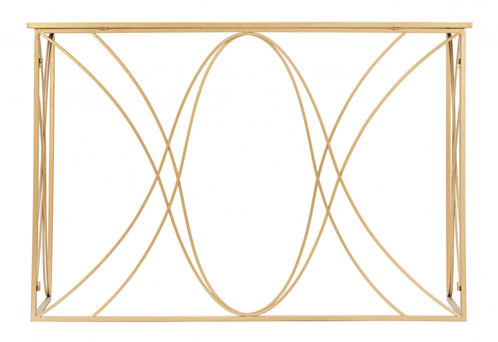 Console elegante, in metallo dorato, con piano in vetro a specchio, colore oro, Misure 40 x 80 x 120 cm