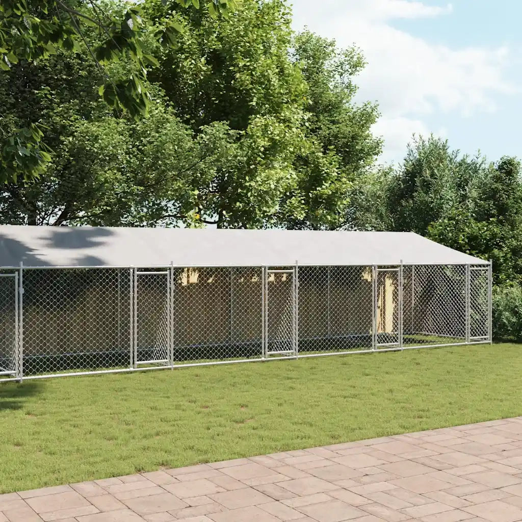 Gabbia Cani con Tetto e Porte Grigia 10x2x2 m Acciaio Zincato