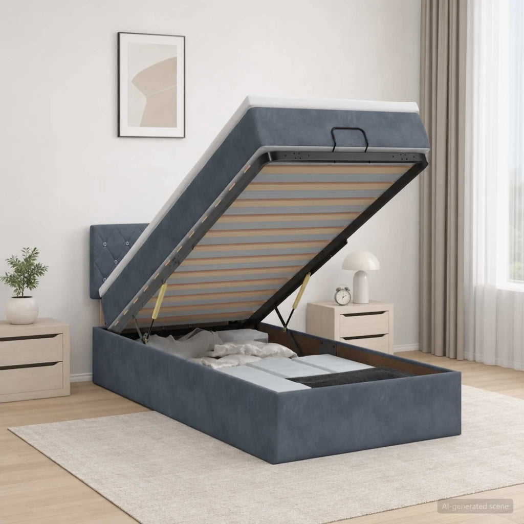 Letto Ottomano con Materasso e LED Grigio Scuro 90 x 190 cm 3457036