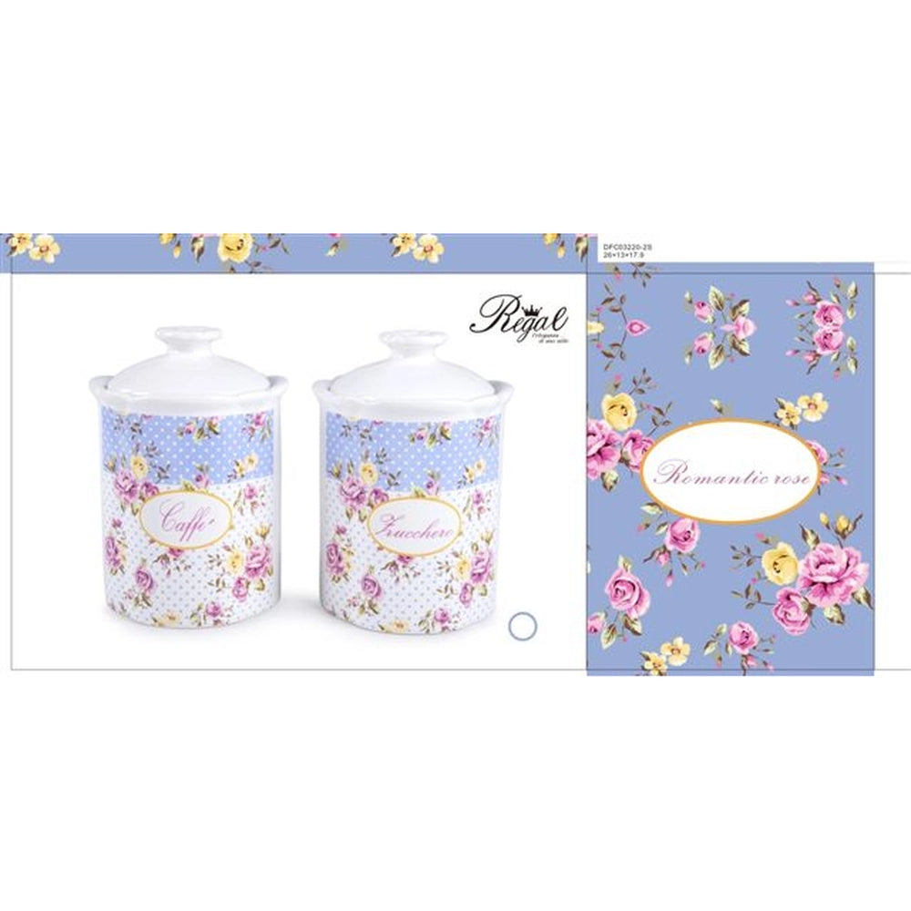 Set Bis Barattoli da Cucina Zucchero e Caffè in Ceramica Romantic Rose