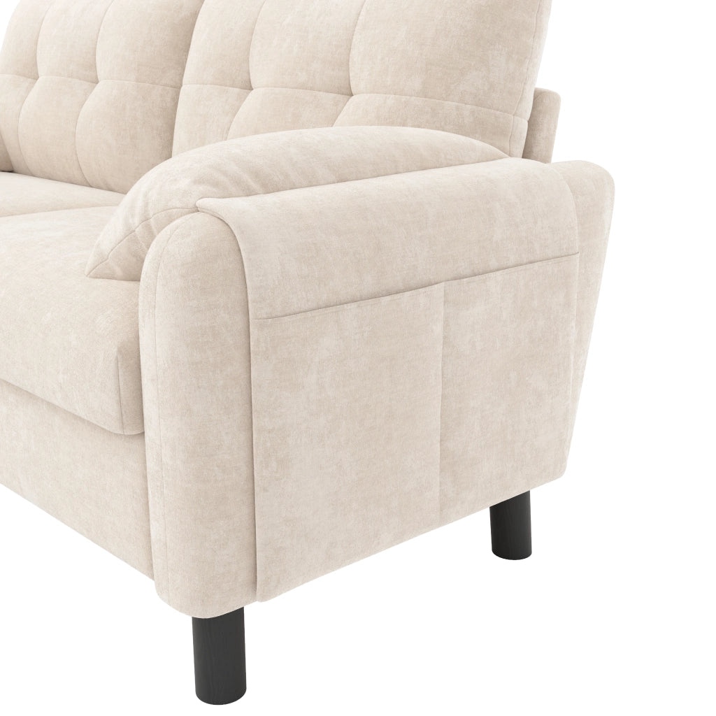 Divano a 2 posti modulare in chenille beige con tasche laterali e 2 cuscini 158 × 80 × 88.5 cm