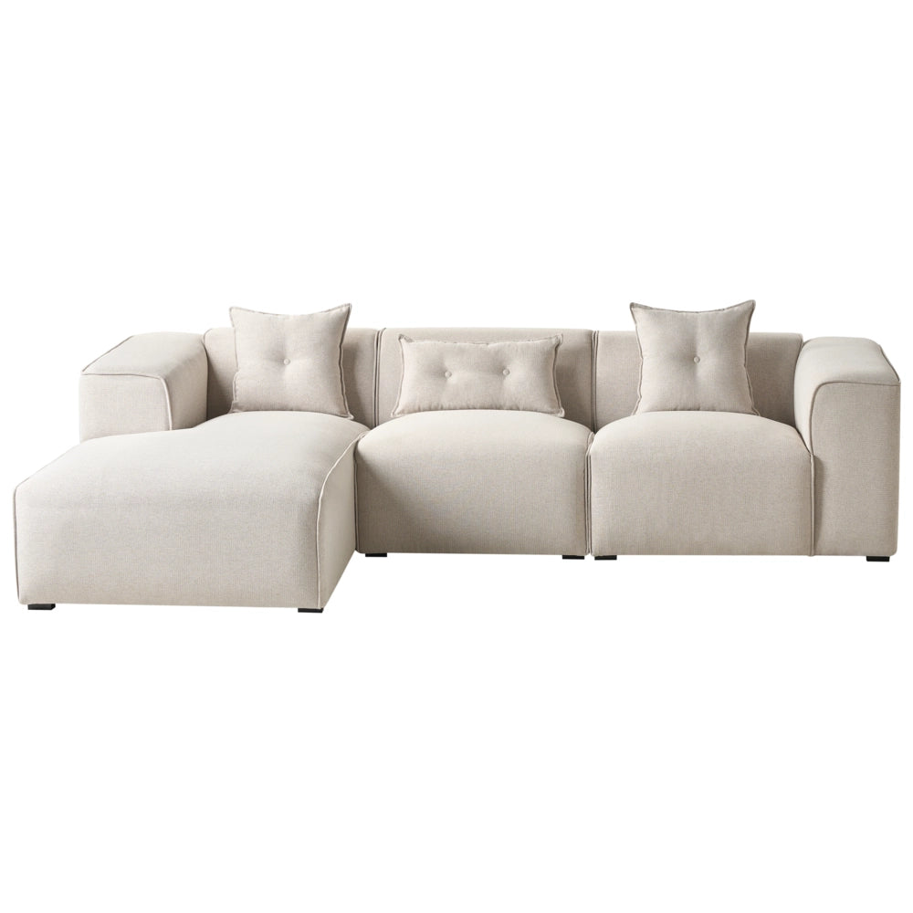 Divano Angolare color Beige chiaro 3 Posti Cuscini Extra stile moderno soggiorno
