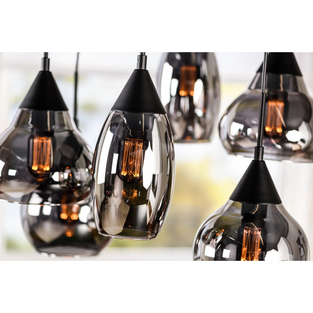Lampadario a sospensione 6 luci H340 vetro fume'