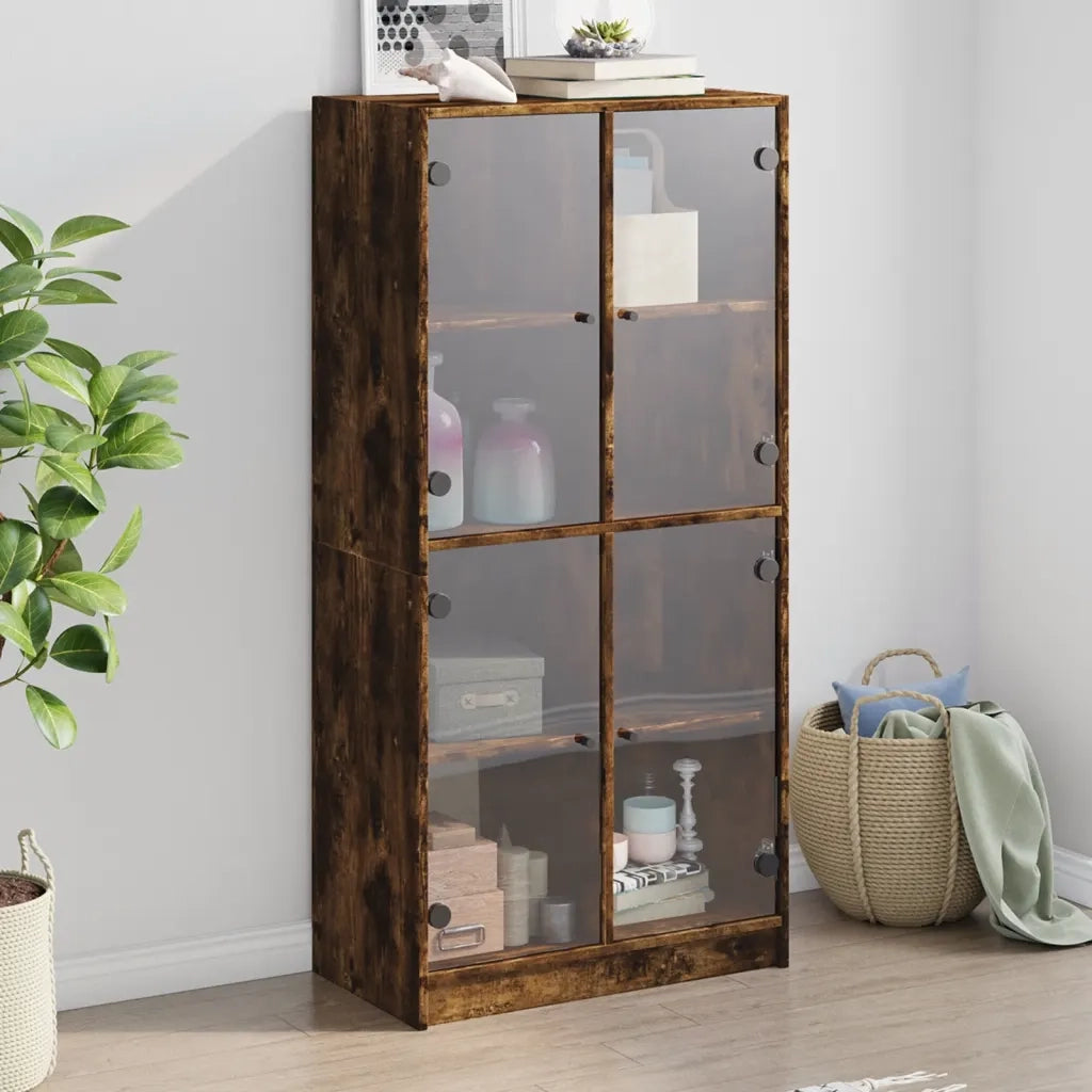 Credenza con Ante Rovere Fumo 68x37x142 cm Legno Multistrato 136495