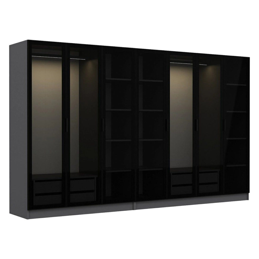 Armadio Camera da Letto Prunettos, Guardaroba Grande Appendiabiti, 315x210h cm Nero Antracite