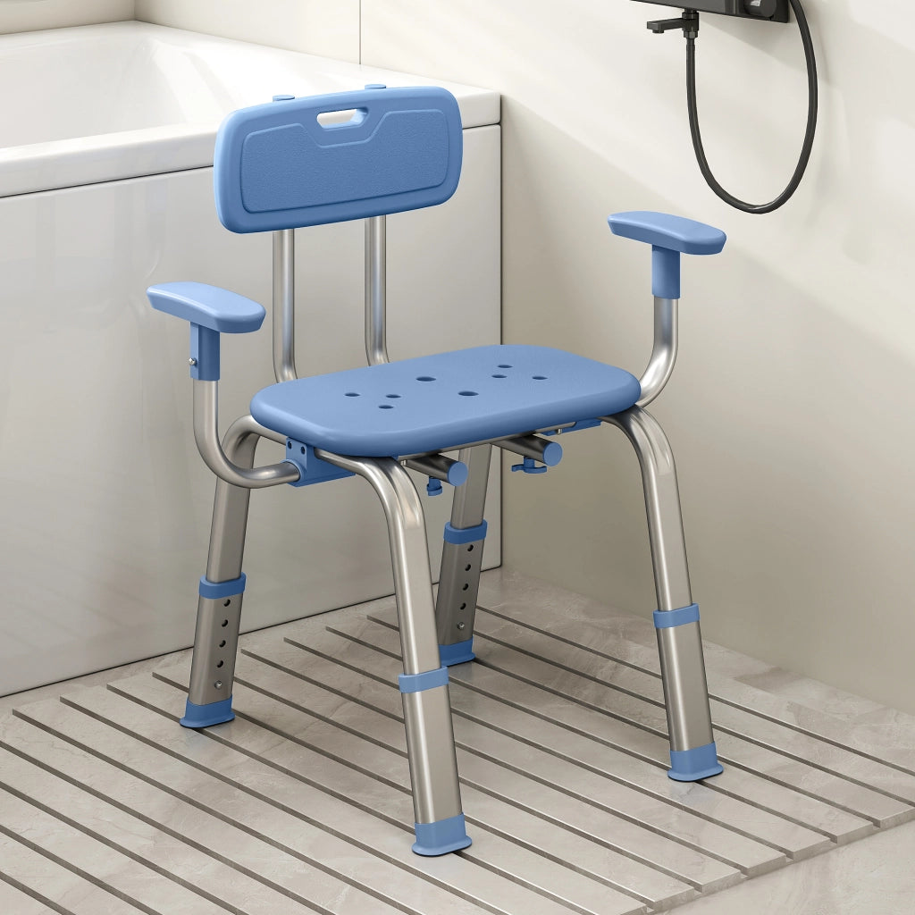 Sgabello Doccia Ergonomico con Braccioli e Schienale Regolabile ¨C Zephmum ¨C Blu