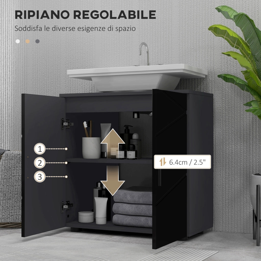 Mobile Sottolavabo Bagno con Armadietto 2 Ante ¨C zephmum ¨C Legno, 60x30x60 cm, Nero