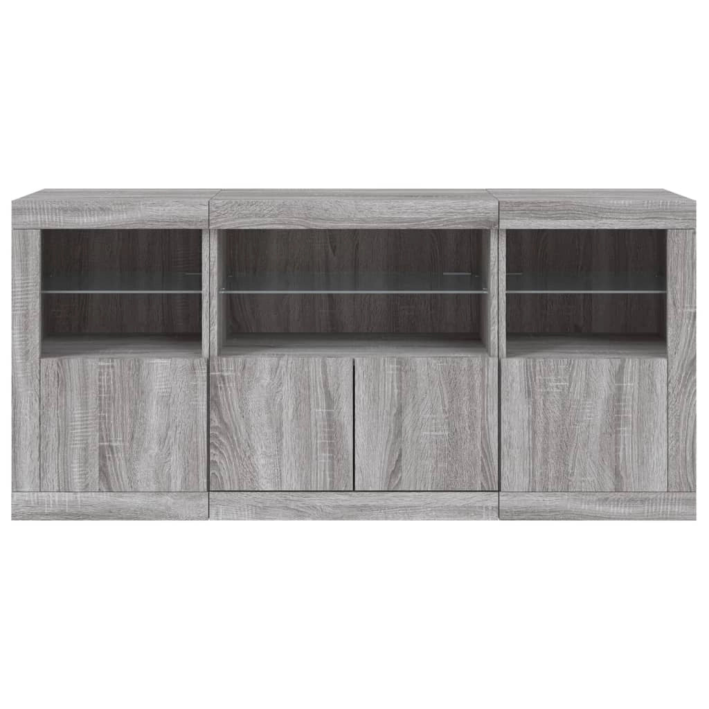 Buffet credenza cassettiera armadio mobile contenitore organizer per cucina soggiorno salotto con luci LED Sonoma 142,5 x 37 x 67 cm grigio 02_0030053