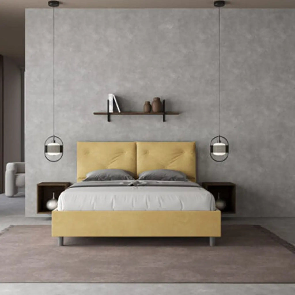 Letto matrimoniale contenitore imbottito 160x200 microfibra ocra Appia
