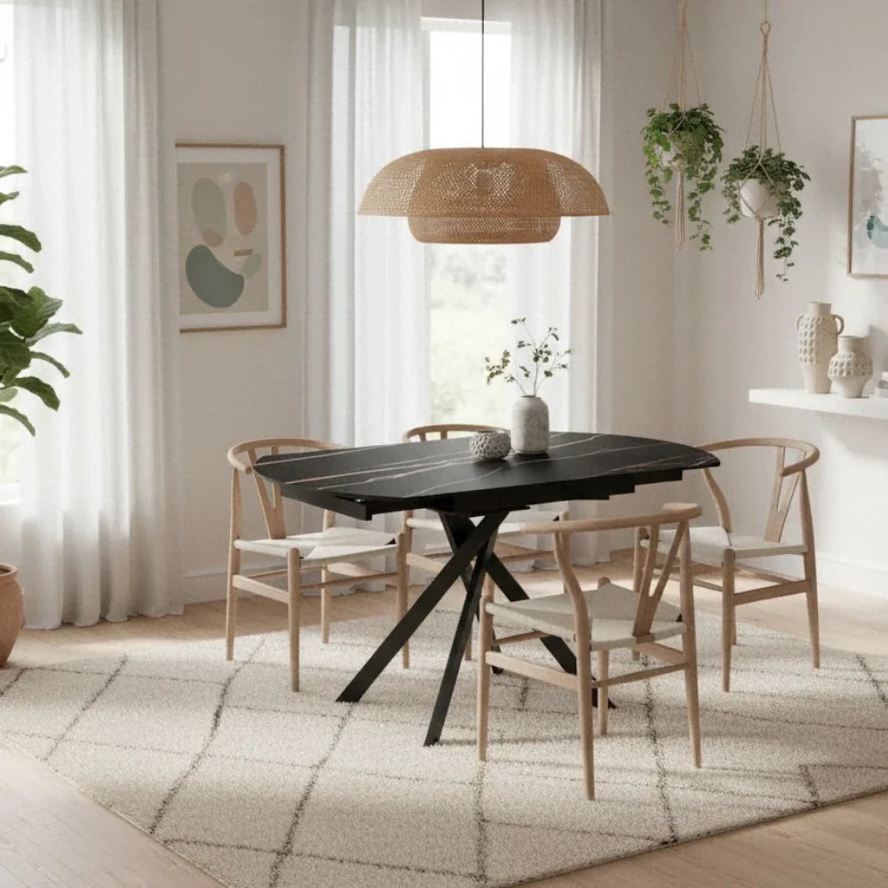 Tavolo da pranzo allungabile in ceramica effetto marmo portoro Drift 80-120x120 cm fino a 6 posti | Duzzle