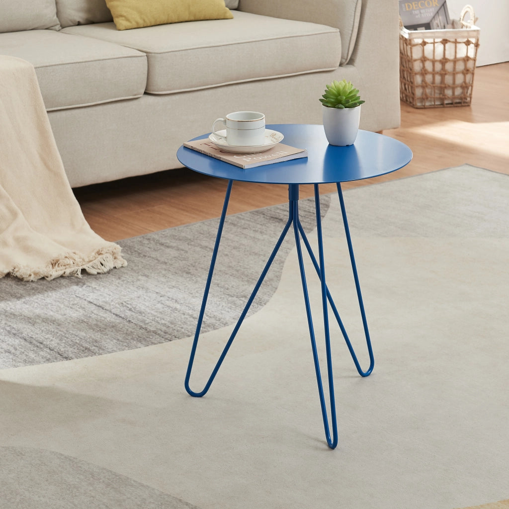 Tavolino Nopimi con Piano Rotondo e Gambe a Forcina 45 x Ø43 cm - Blu Opaco [en.casa]