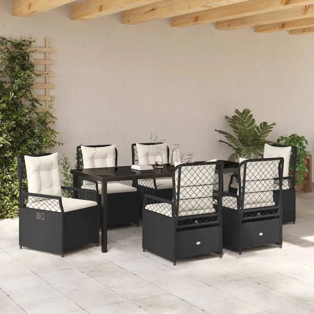 Set da Pranzo per Giardino 7 pcs Nero polyrattan 3380986