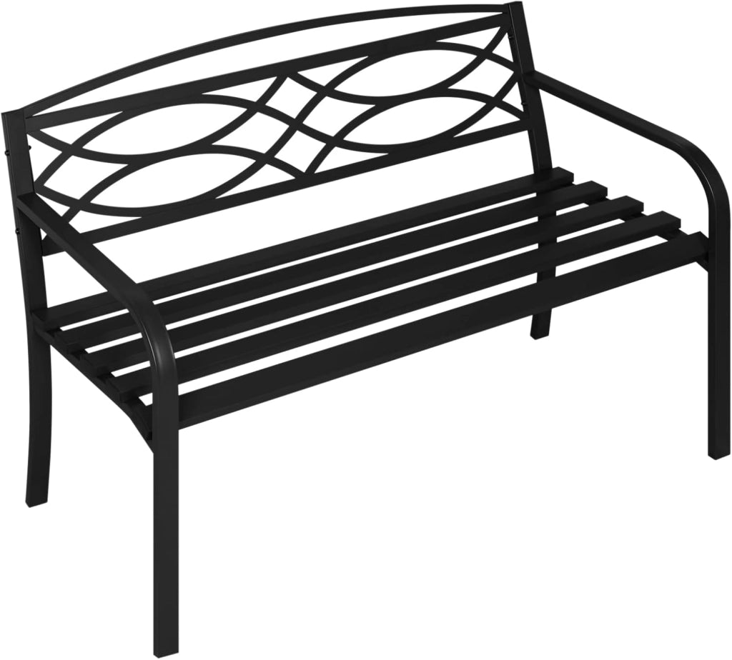 Panchina da Giardino in Metallo, Panchina da Esterno per 2 o 3 Persone, con Schienale e Braccioli, Panca per Patio Parco Terrazzo, 127x59,5x83cm, Nero