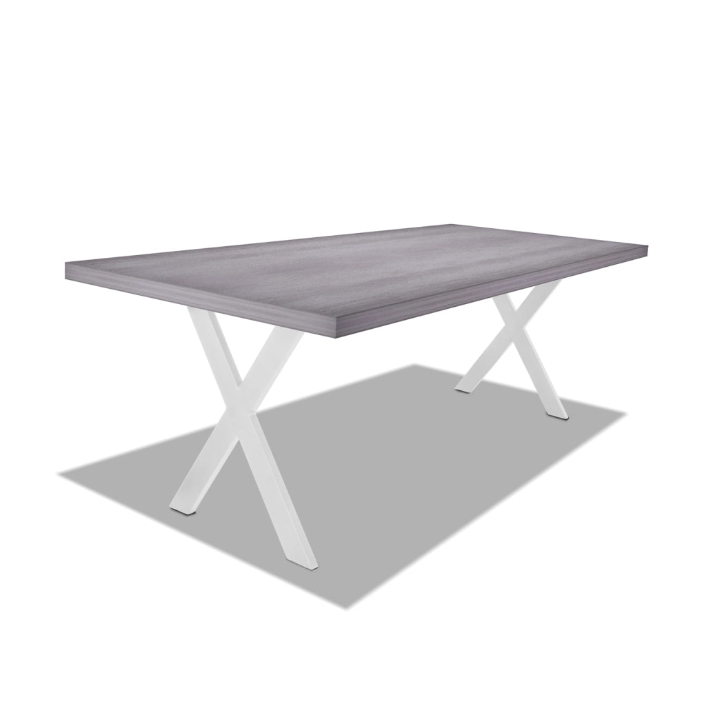 Tavolo da pranzo in legno e metallo con piedi a X bianchi - 160x90 cm