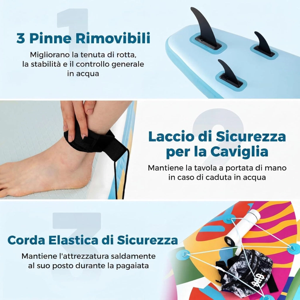 SUP Stand up Paddle, Tavola SUP Gonfiabile con Pompa, Pagaia in Alluminio, Guinzaglio, Borsa e Kit di Riparazione, per Principianti ed Esperti, Portata 160 kg, 336 x 77 x 16 cm