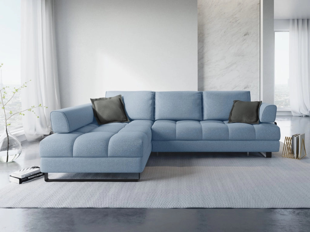 Cosmopolitan Design - Divano convertibile angolare sinistro con box "Clinton" 5 posti in tessuto strutturato blu 