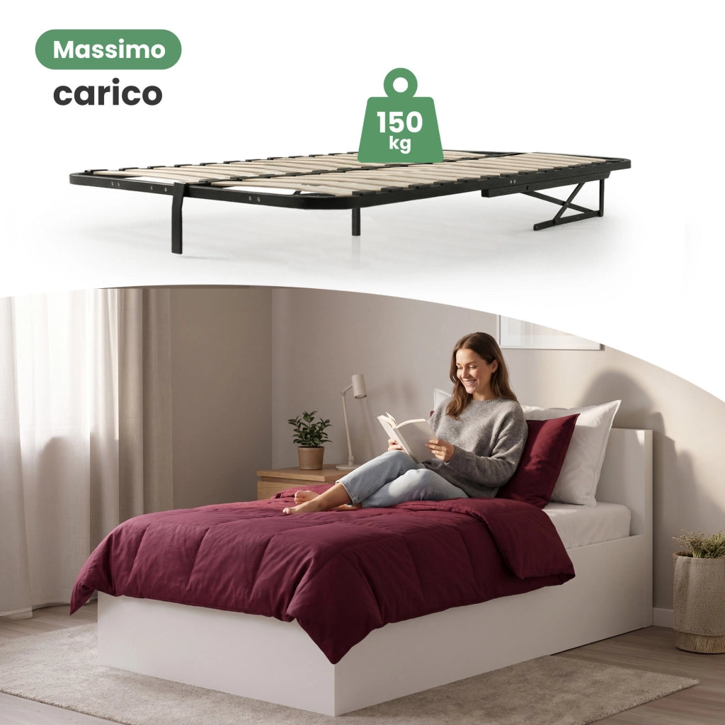 Rete Letto in Metallo con Pistoni a Gas 28 Doghe Divisibile 100x200 cm
