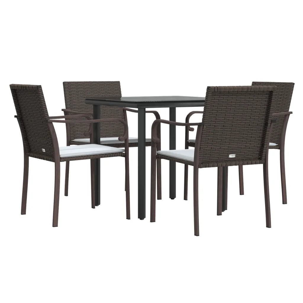 Set Pranzo da Giardino 5pz con Cuscini in Polyrattan e Acciaio