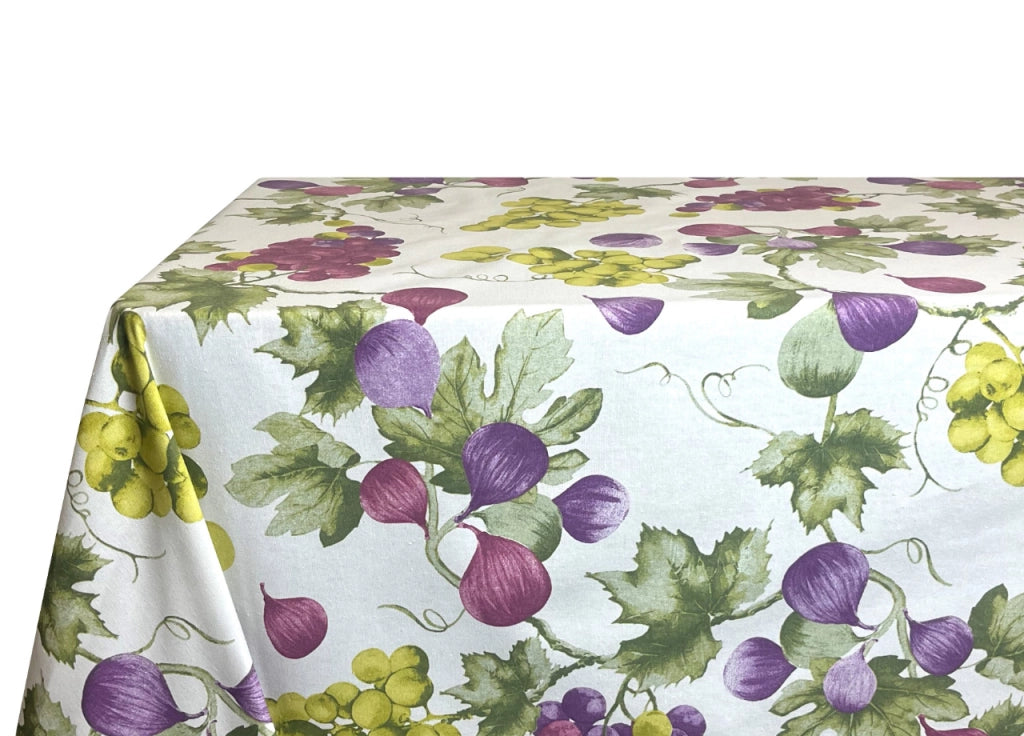 Tovaglia Per Salotto Cucina Tavolo 100% Cotone Made In Italy Uva E Fichi  RP - 140x140 - Uva e fichi