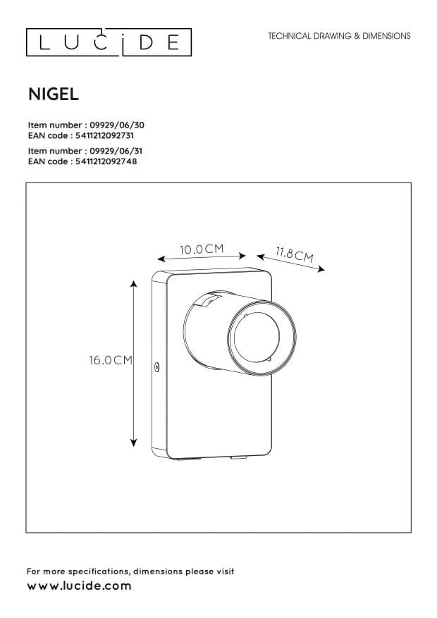 Applique Lucide Nigel nera GU10 5W 3000K dimmer in alluminio