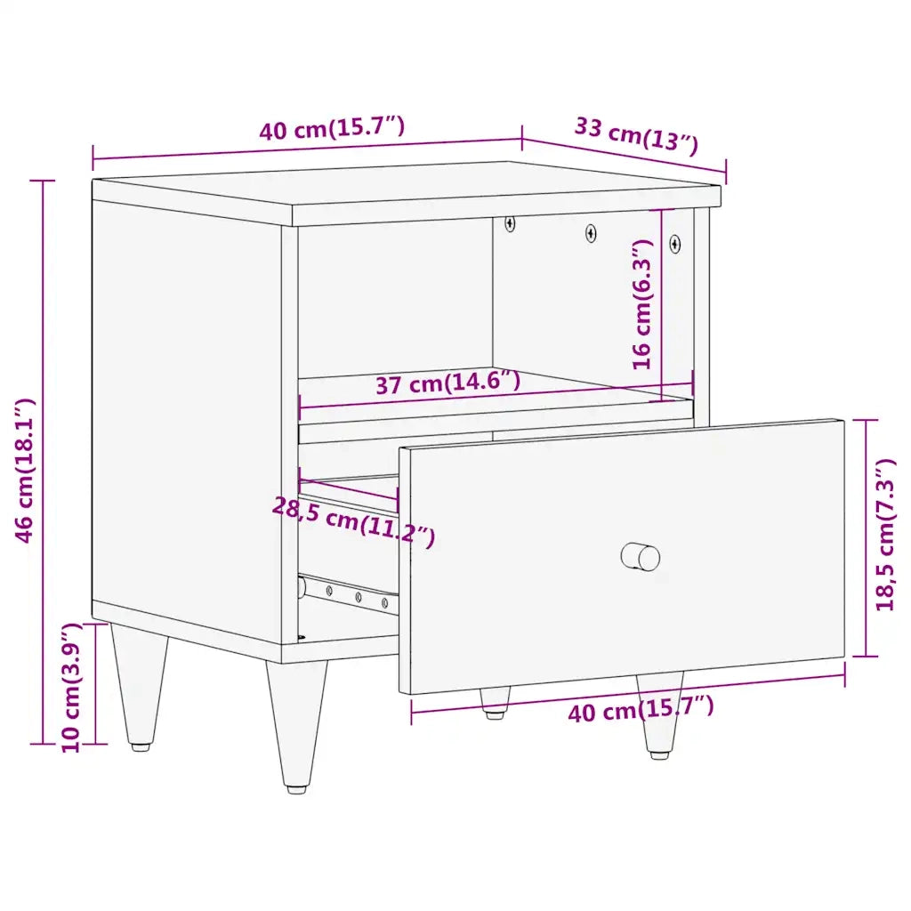 Comodini 2pz 40x33x46 cm in Legno Massello di Mango 358255