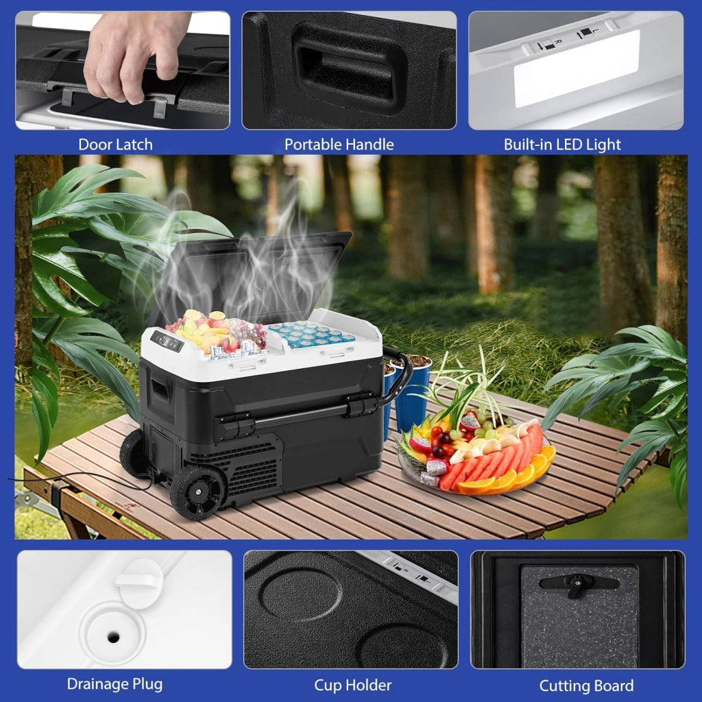 Compressore Frigorifero Box 40L Frigorifero Box Elettrico con Doppia Zone 12/24V -20°C-20°C, Funzionamento LED Touch Porta di Ricarica USB per Auto, Camion, Campeggio