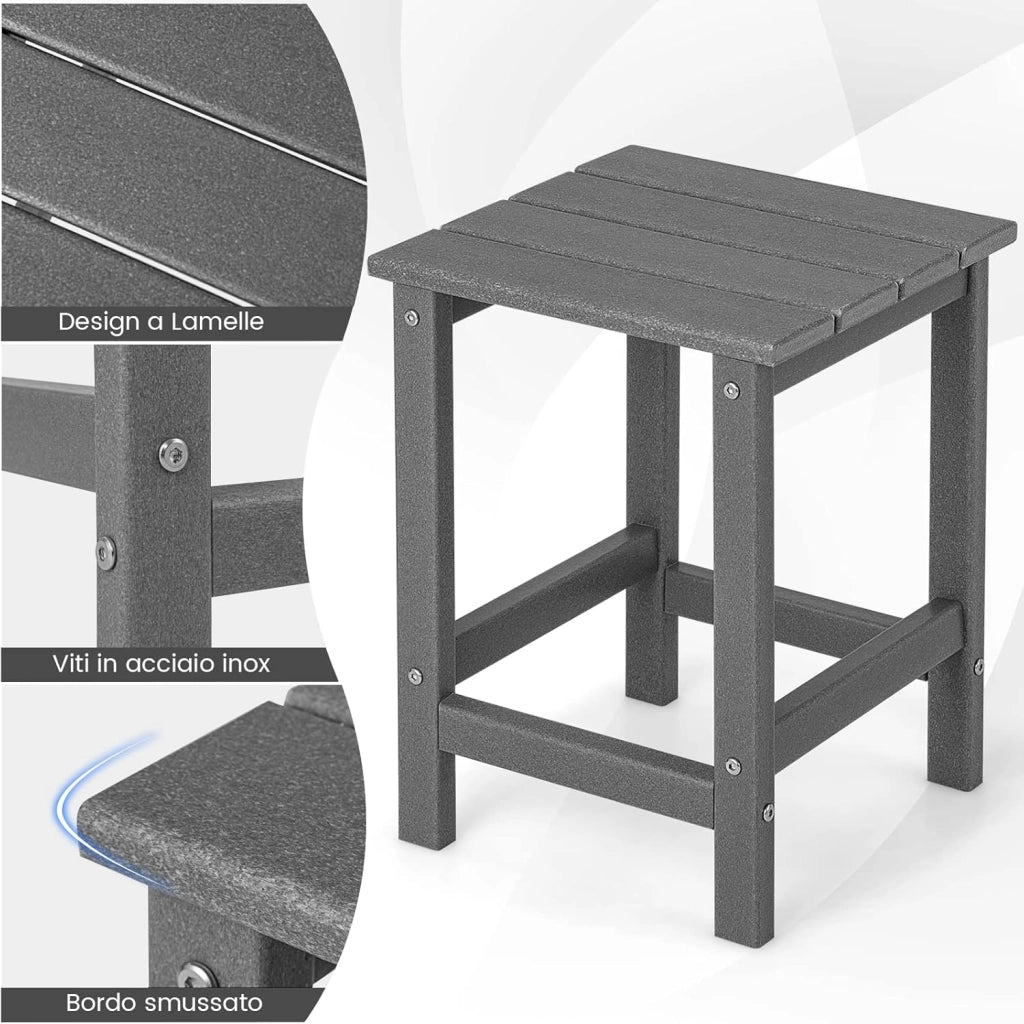 Tavolino da Giardino Quadrato per Esterno, Tavolo Adirondack in HDPE Resistente alle Intemperie, per Interno ed Esterno Patio, Portico, Giardino, Facile Manutenzione (Quadrato, Grigio)
