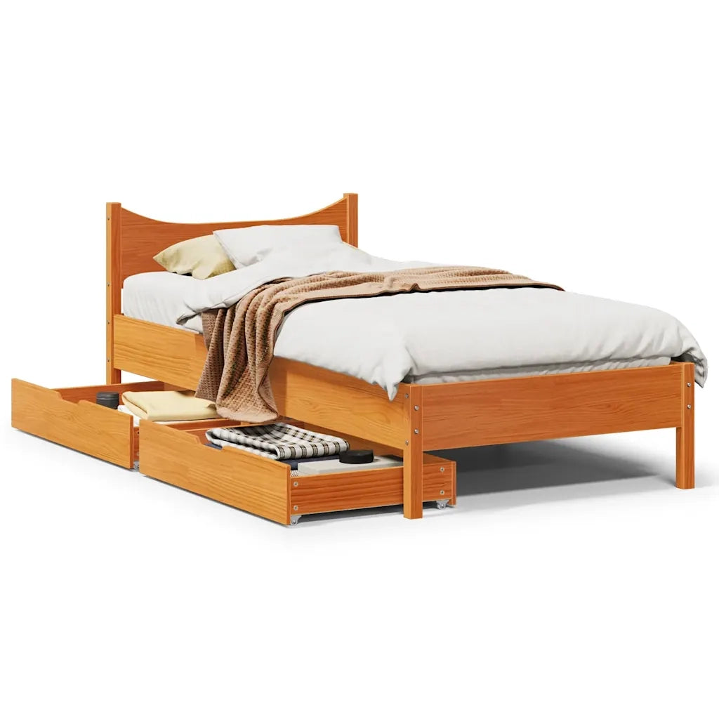 Giroletto Cassetti Marrone Cera 75x190cm in Legno Massello Pino 3301931