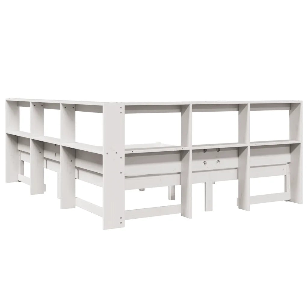 Letto Libreria senza Materasso-Struttura Letto contenitore Bianco 160x200 cm Legno di Pino