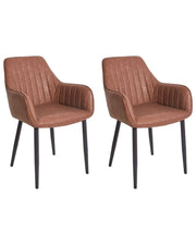 Set di 2 sedie da pranzo Braccioli in ecopelle marrone Gambe in metallo nero Rustico tradizionale