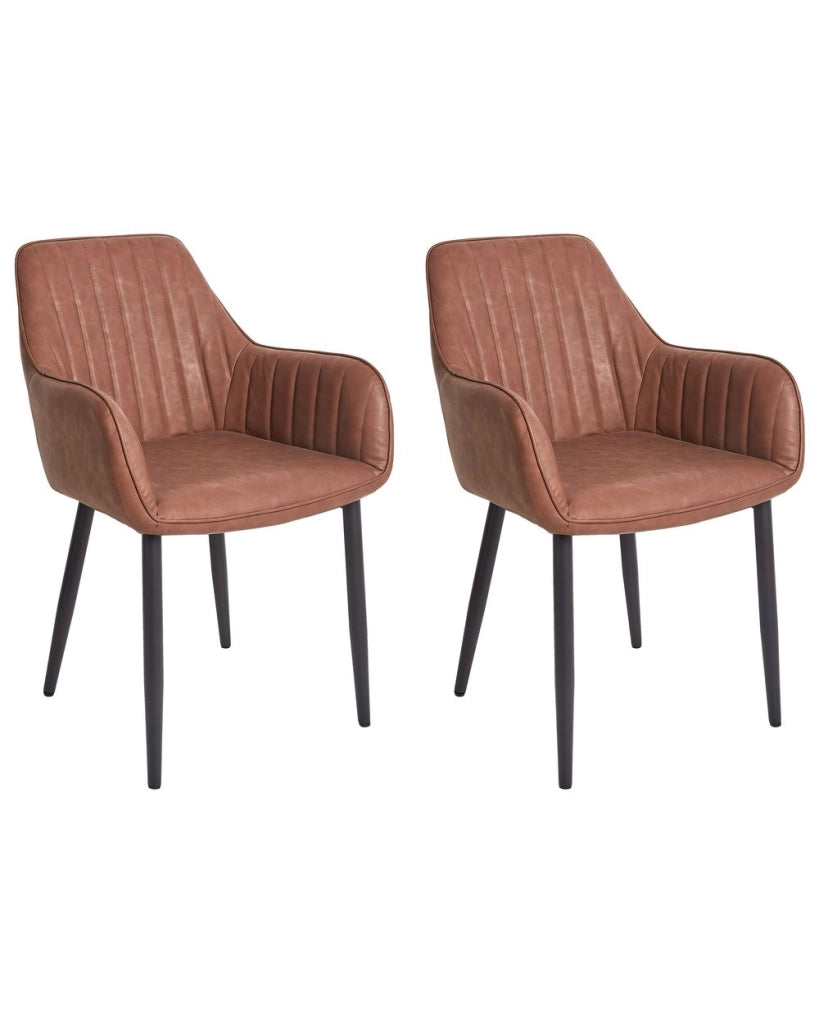 Set di 2 sedie da pranzo Braccioli in ecopelle marrone Gambe in metallo nero Rustico tradizionale