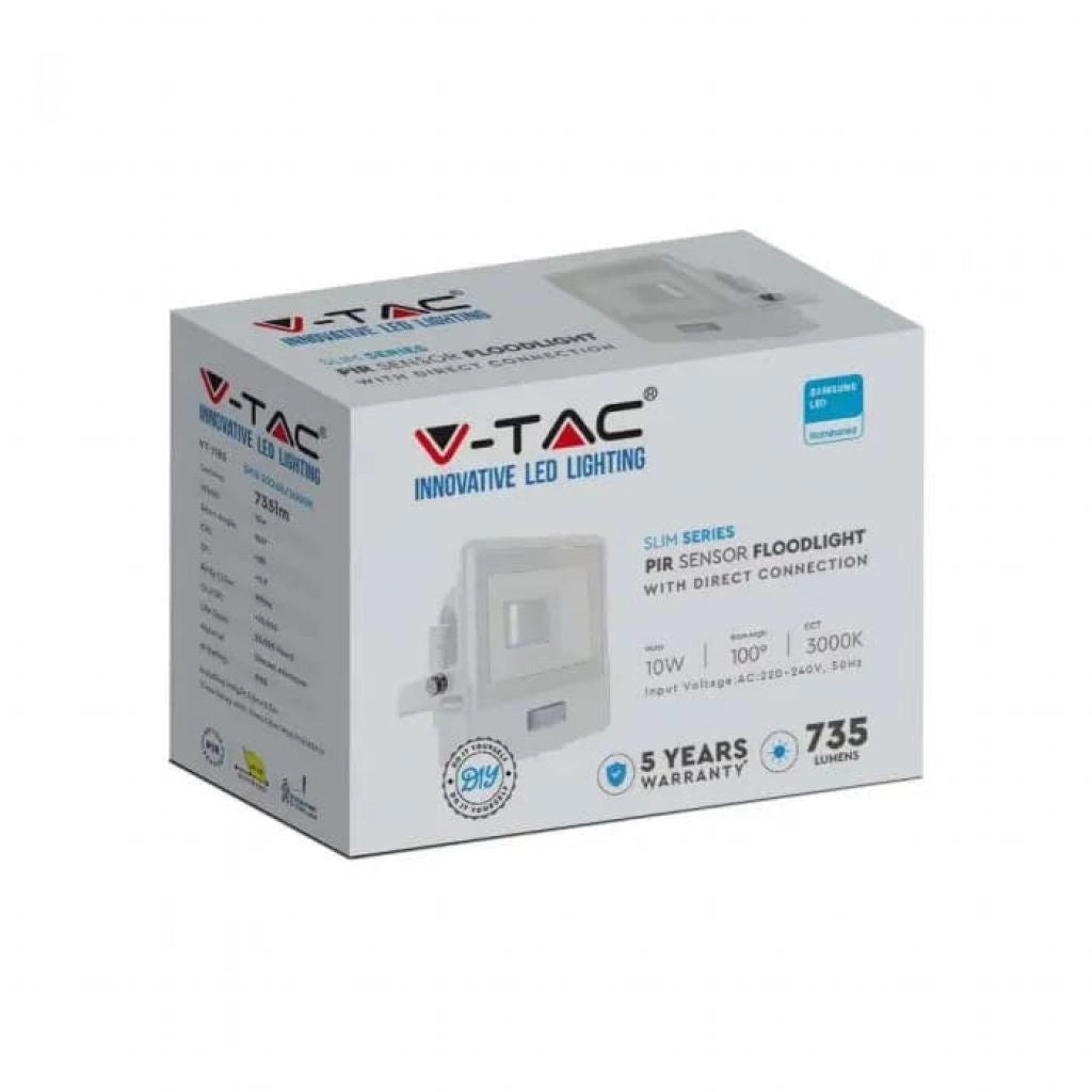 Floodight PIR LED LED da 10 W Samsung Chip White Body 6500K