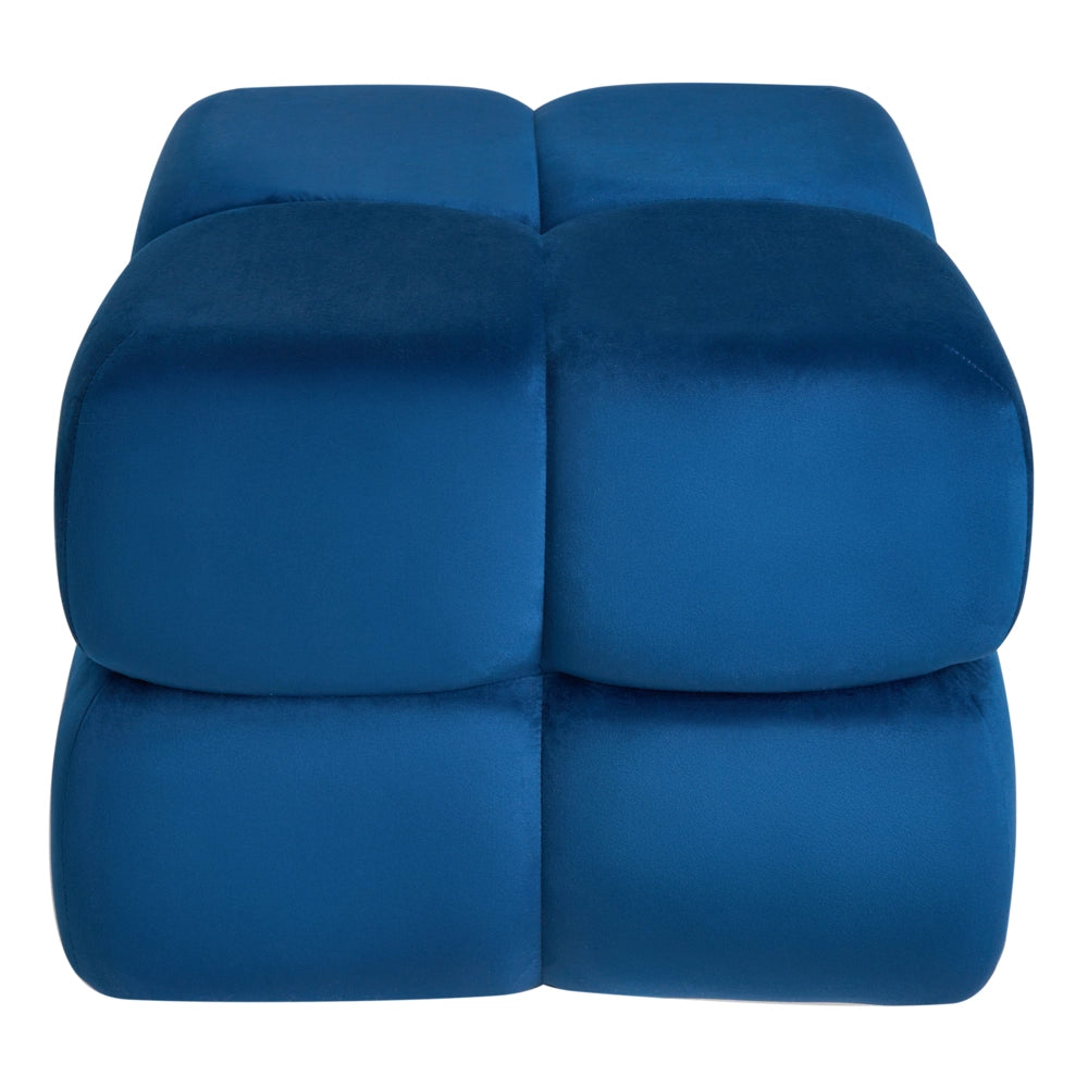 Pouf quadrato in tessuto vellutato blu scuro elemento d'arredo moderno per salotto o camera da letto