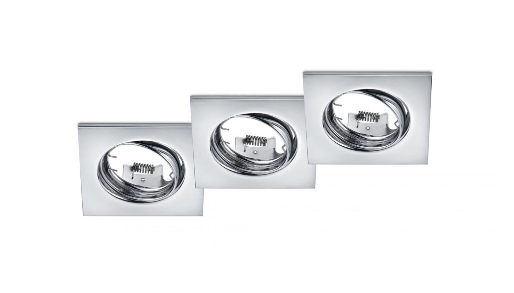 JURA KIT 3 FARETTI DA INCASSO QUADRATI ORIENTABILI CROMATI 8X8CM ATTACCO GU10