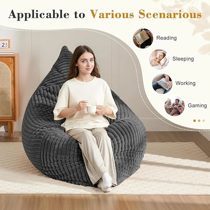 Pouf convertibile 3 in 1 con funzione letto e rivestimento in velluto a coste grigio scuro per salotto e camera