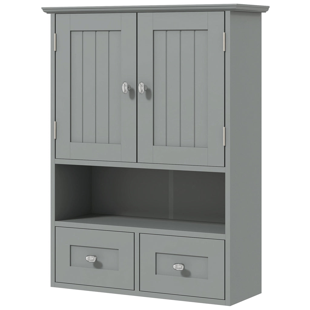 Mobiletto da Bagno Sospeso con Ante e Cassetti ¨C Zephmum ¨C Grigio 50.8x17.8x66 cm