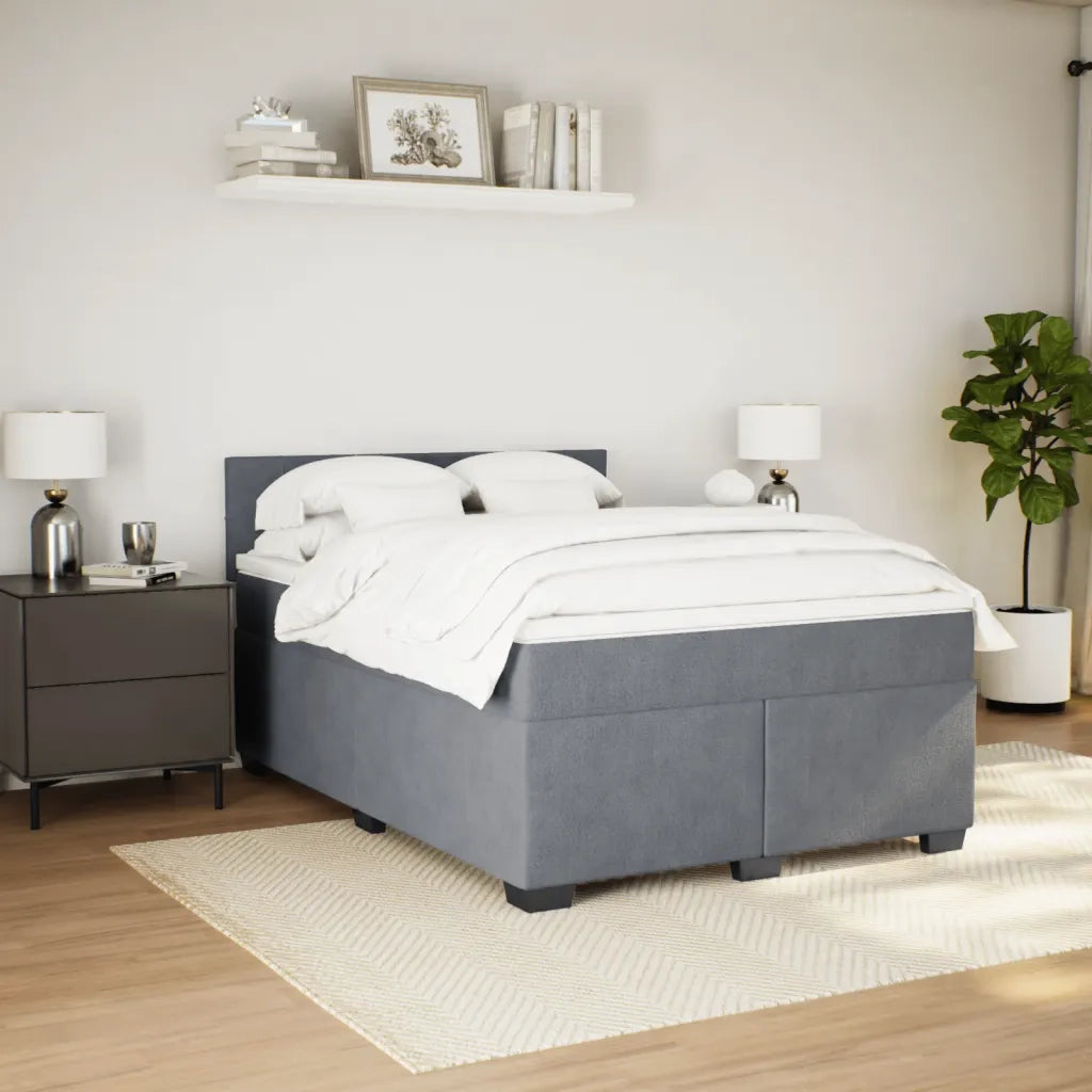 Giroletto a Molle con Materasso Grigio Scuro 140x200 cm Velluto