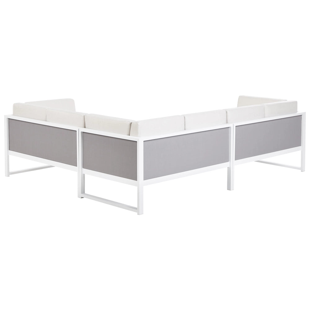 Set da salotto da giardino con tavolino bianco in alluminio bianco sporco con cuscini e tavolino stile moderno esterno